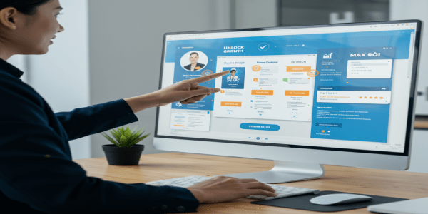 How to Create a PPC Campaign - Digital marketer optimizing ad copy with various headlines, descriptions, and extensions on a screen.